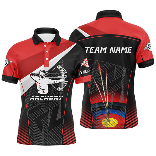 Red Black Archery Target Personalized Name 3D Men Polo Shirts Custom Archery Jerseys For Team TDM0507