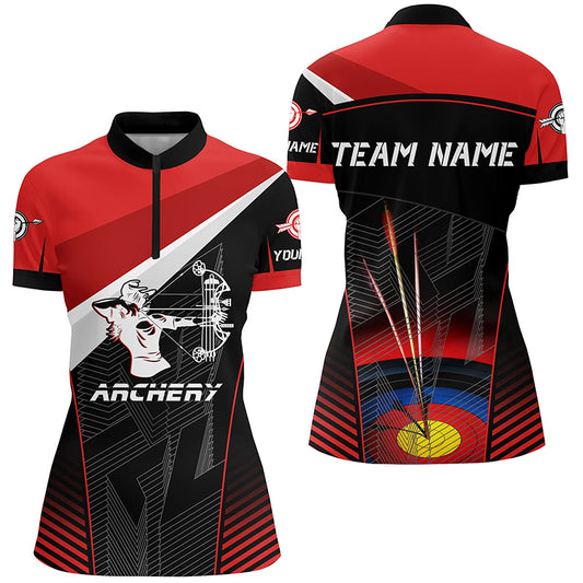 Red Black Archery Target Personalized Name Women Quarter-Zip Shirts Archery Jerseys For Team TDM0507