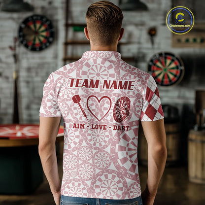 Aim Love Darts Custom Red Argyle Men Darts Polo & 1/4 Shirts, Funny Darts Shirts Darts Team Jersey TDM5661