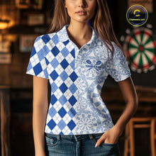 Load image into Gallery viewer, Aim Love Darts Custom Blue Argyle Women Darts Polo &amp; 1/4 Shirts, Funny Darts Shirts Dart Team Jersey TDM5663