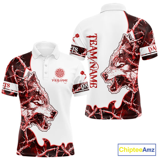 Red Thorny Camo Wolf Dart Shirts For Men Custom Camouflage Darts Jersey Team Polo & 1/4 Zip Shirt TDM5666