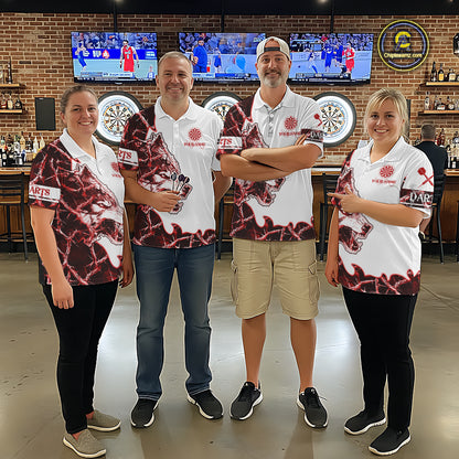 Red Thorny Camo Wolf Dart Shirts For Men Custom Camouflage Darts Jersey Team Polo & 1/4 Zip Shirt TDM5666