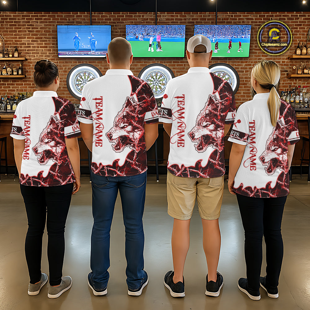 Red Thorny Camo Wolf Dart Shirts For Men Custom Camouflage Darts Jersey Team Polo & 1/4 Zip Shirt TDM5666