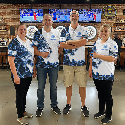 Blue Thorny Camo Wolf Dart Shirts For Men Custom Camouflage Darts Jersey Team Polo & 1/4 Zip Shirt TDM5667