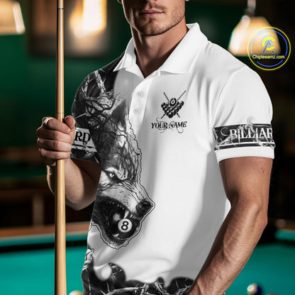 White Black Thorny Camo Wolf Billiard Shirts For Men Custom 8 Ball Pool Team Jersey Polo & 1/4 Zip TDM5668