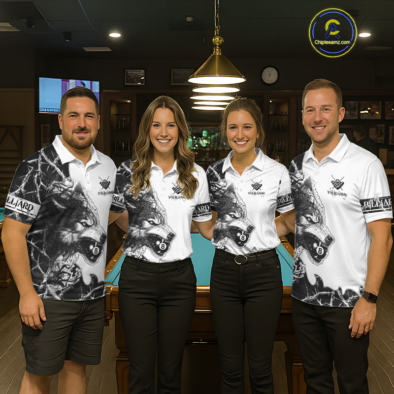 White Black Thorny Camo Wolf Billiard Shirts For Men Custom 8 Ball Pool Team Jersey Polo & 1/4 Zip TDM5668