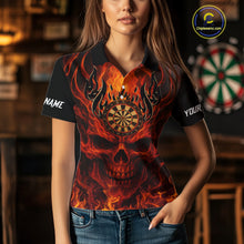 Load image into Gallery viewer, Orange Flaming Skull Women's Dart Jerseys Custom Dart Fire Lightning Darts Team Shirt Polo &amp; 1/4 Zip TDM3856