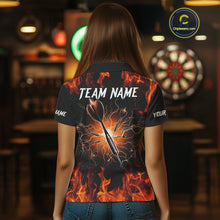 Load image into Gallery viewer, Orange Flaming Skull Women's Dart Jerseys Custom Dart Fire Lightning Darts Team Shirt Polo &amp; 1/4 Zip TDM3856