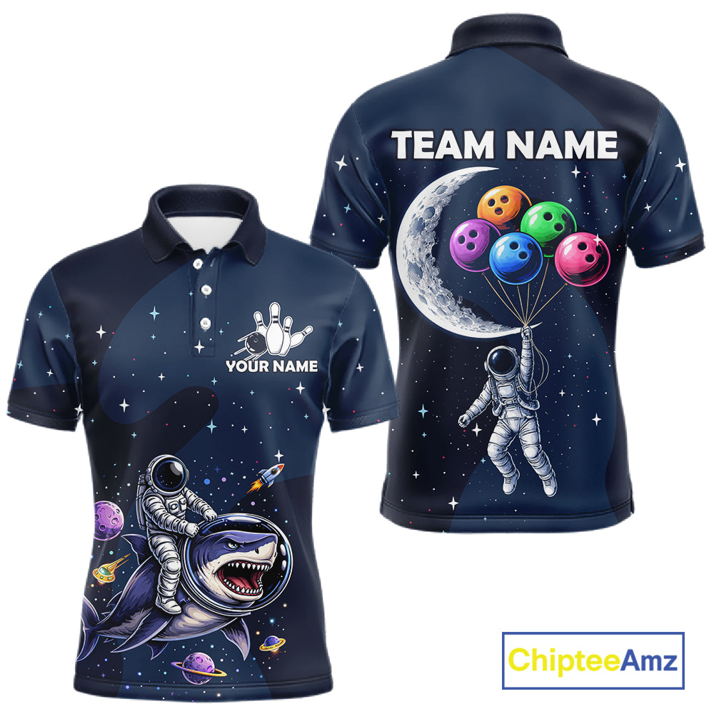Custom Astronaut Galaxy Funny Bowling Jersey For Men, Bowling Polo & Quarter Zip Team Shirts TDM6273