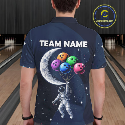 Custom Astronaut Galaxy Funny Bowling Jersey For Men, Bowling Polo & Quarter Zip Team Shirts TDM6273
