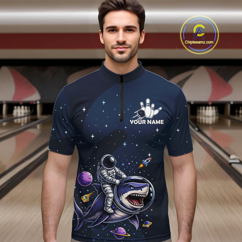 Custom Astronaut Galaxy Funny Bowling Jersey For Men, Bowling Polo & Quarter Zip Team Shirts TDM6273