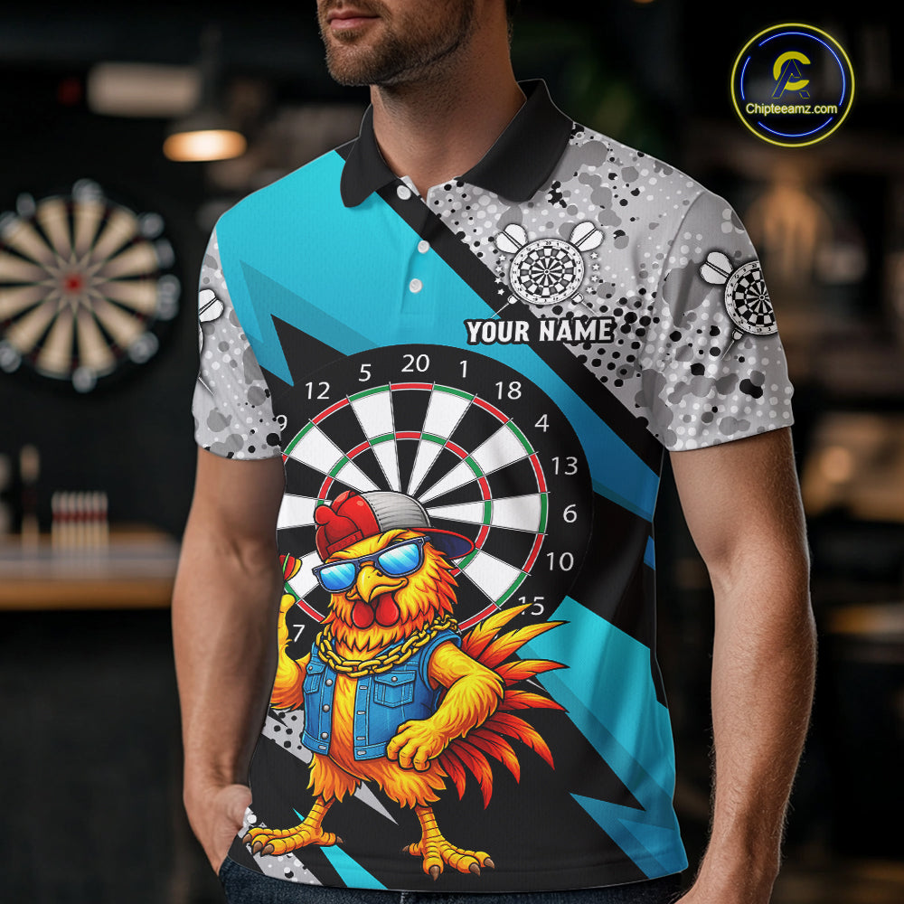 Personalized Rooster Funny Darts Shirt For Men Custom Darts Team Jersey Polo & 1/4 Zip |Blue TDM6279