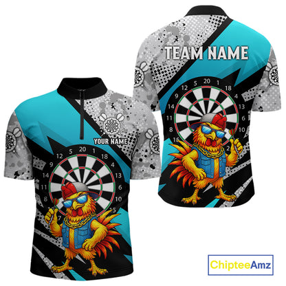 Personalized Rooster Funny Darts Shirt For Men Custom Darts Team Jersey Polo & 1/4 Zip |Blue TDM6279