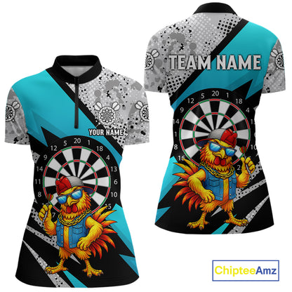 Personalized Rooster Funny Darts Shirt For Women Custom Darts Team Jersey Polo & 1/4 Zip |Blue TDM6279