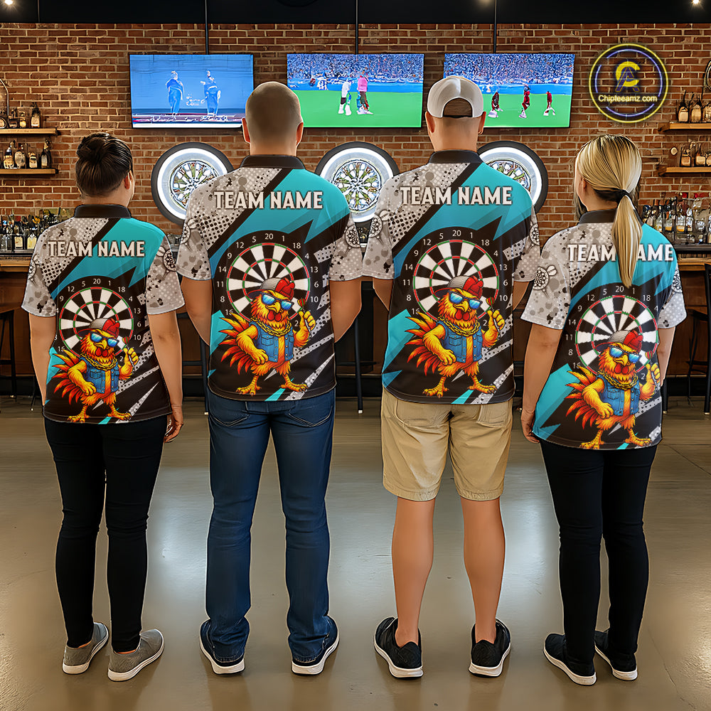 Personalized Rooster Funny Darts Shirt For Men Custom Darts Team Jersey Polo & 1/4 Zip |Blue TDM6279
