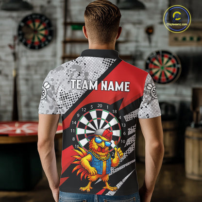 Personalized Rooster Funny Darts Shirt For Men Custom Darts Team Jersey Polo & 1/4 Zip |Red TDM6280
