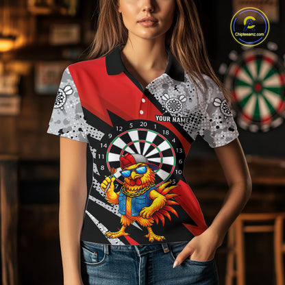 Personalized Rooster Funny Darts Shirt For Women Custom Darts Team Jersey Polo & 1/4 Zip |Red TDM6280