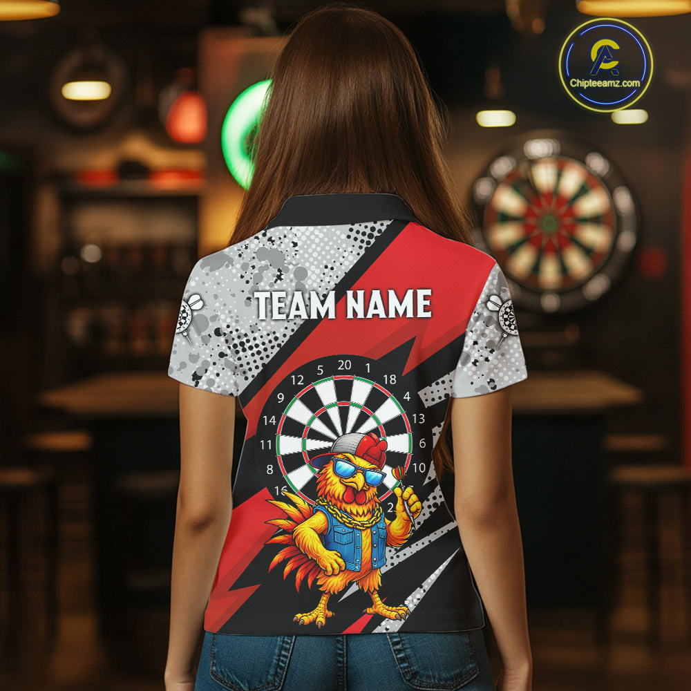 Personalized Rooster Funny Darts Shirt For Women Custom Darts Team Jersey Polo & 1/4 Zip |Red TDM6280