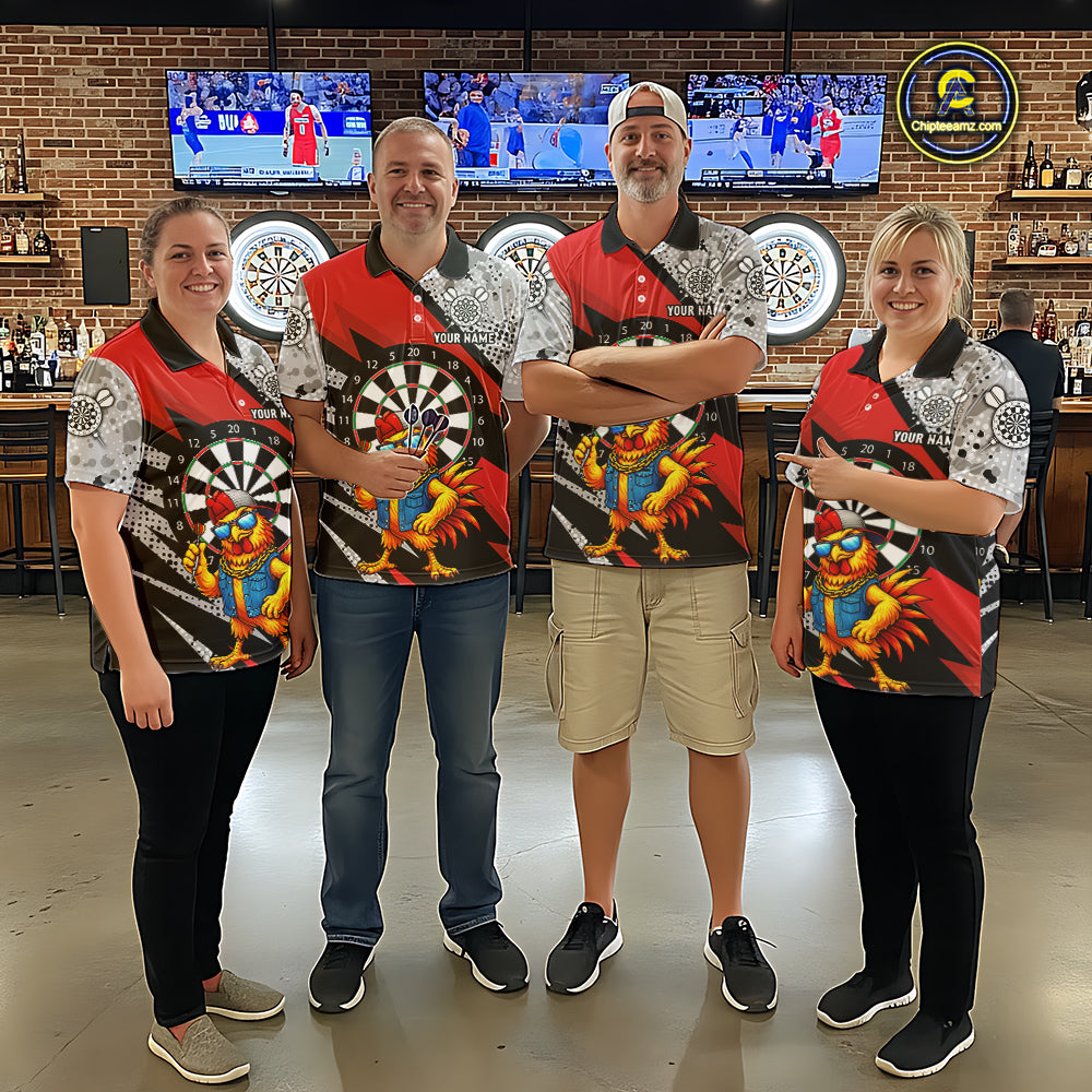 Personalized Rooster Funny Darts Shirt For Women Custom Darts Team Jersey Polo & 1/4 Zip |Red TDM6280