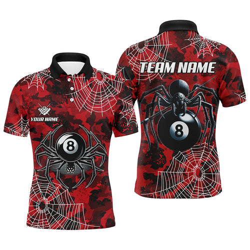 Red Camo Billiard Spider Cobweb Custom Men Polo & Quarter-Zip Shirts, Unique 8 Ball Pool Jerseys TDM1766