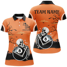 Load image into Gallery viewer, Funny Skeleton Hugging 8 Ball Pool Custom Orange Halloween Women Billiard Shirts Halloween Outfit TDM2682