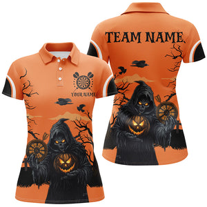 Halloween Spook Night Death Skeleton Custom Darts Shirts For Women, Orange Scary Dart Jerseys TDM2686