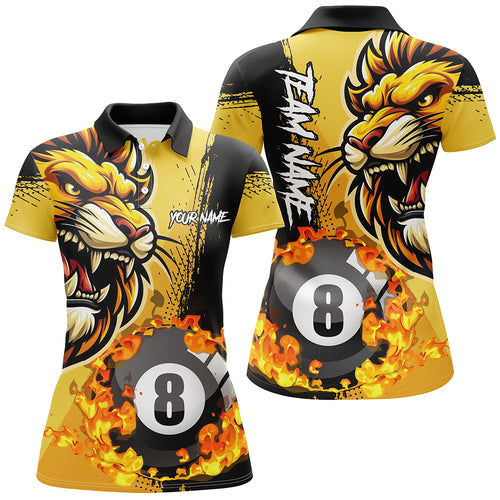 Yellow Funny 8 Ball Pool Flame Custom Lion Billiard Polo & 1/4 Zip Shirts For Women Billiard Jerseys TDM2937