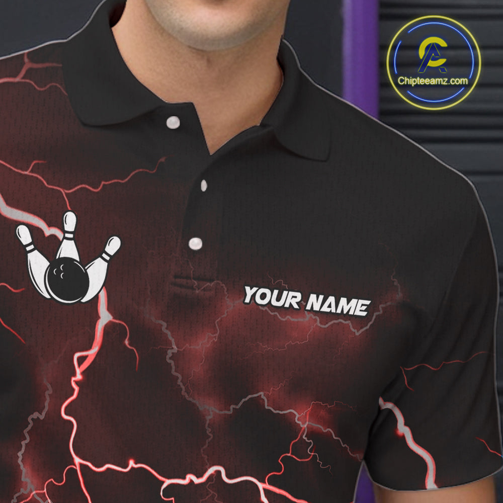 Personalized Thunder Lightning Tornado Funny Bowling Shirt For Men Custom Bowling Team Jersey |Red TDM5393