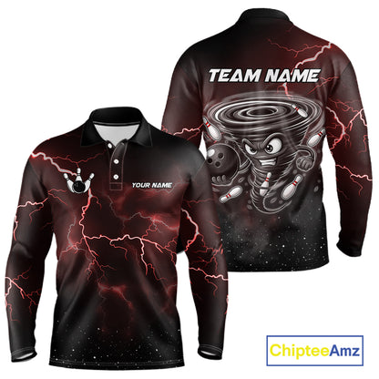 Personalized Thunder Lightning Tornado Funny Bowling Shirt For Men Custom Bowling Team Jersey |Red TDM5393