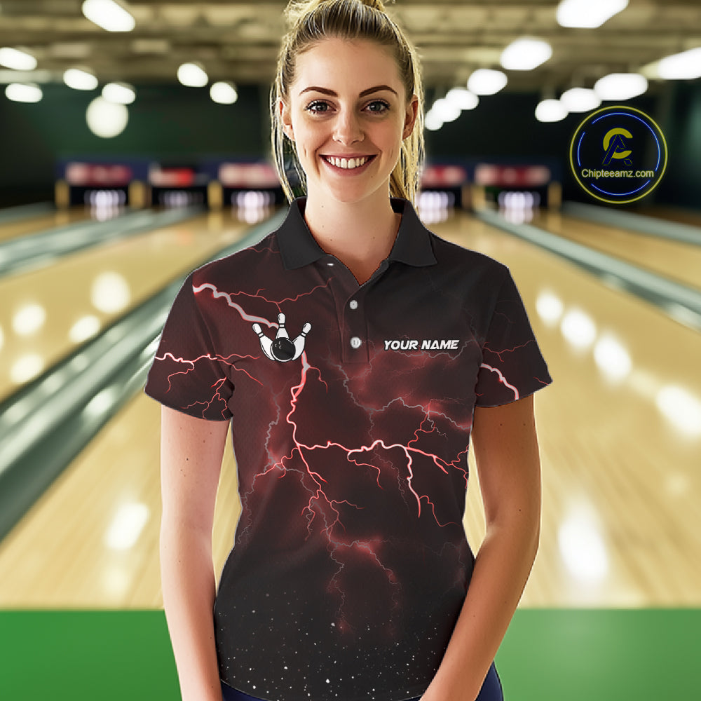 Personalized Thunder Lightning Tornado Funny Bowling Shirt For Women Custom Bowling Team Jersey |Red TDM5393