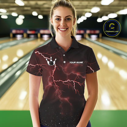 Personalized Thunder Lightning Tornado Funny Bowling Shirt For Women Custom Bowling Team Jersey |Red TDM5393