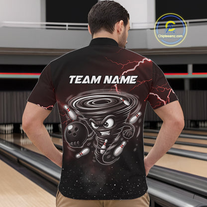 Personalized Thunder Lightning Tornado Funny Bowling Shirt For Men Custom Bowling Team Jersey |Red TDM5393