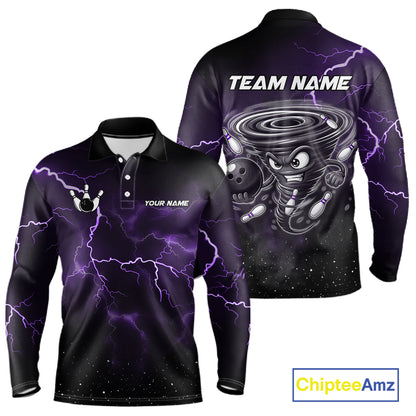 Personalized Thunder Lightning Tornado Funny Bowling Shirt For Men, Bowling Team Jersey |Purple TDM5394