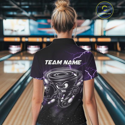 Personalized Thunder Lightning Tornado Funny Bowling Shirt For Women, Bowling Team Jersey |Purple TDM5394