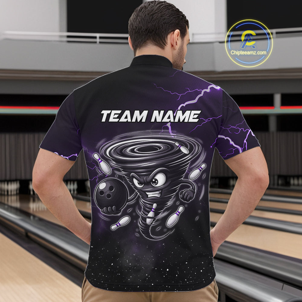 Personalized Thunder Lightning Tornado Funny Bowling Shirt For Men, Bowling Team Jersey |Purple TDM5394