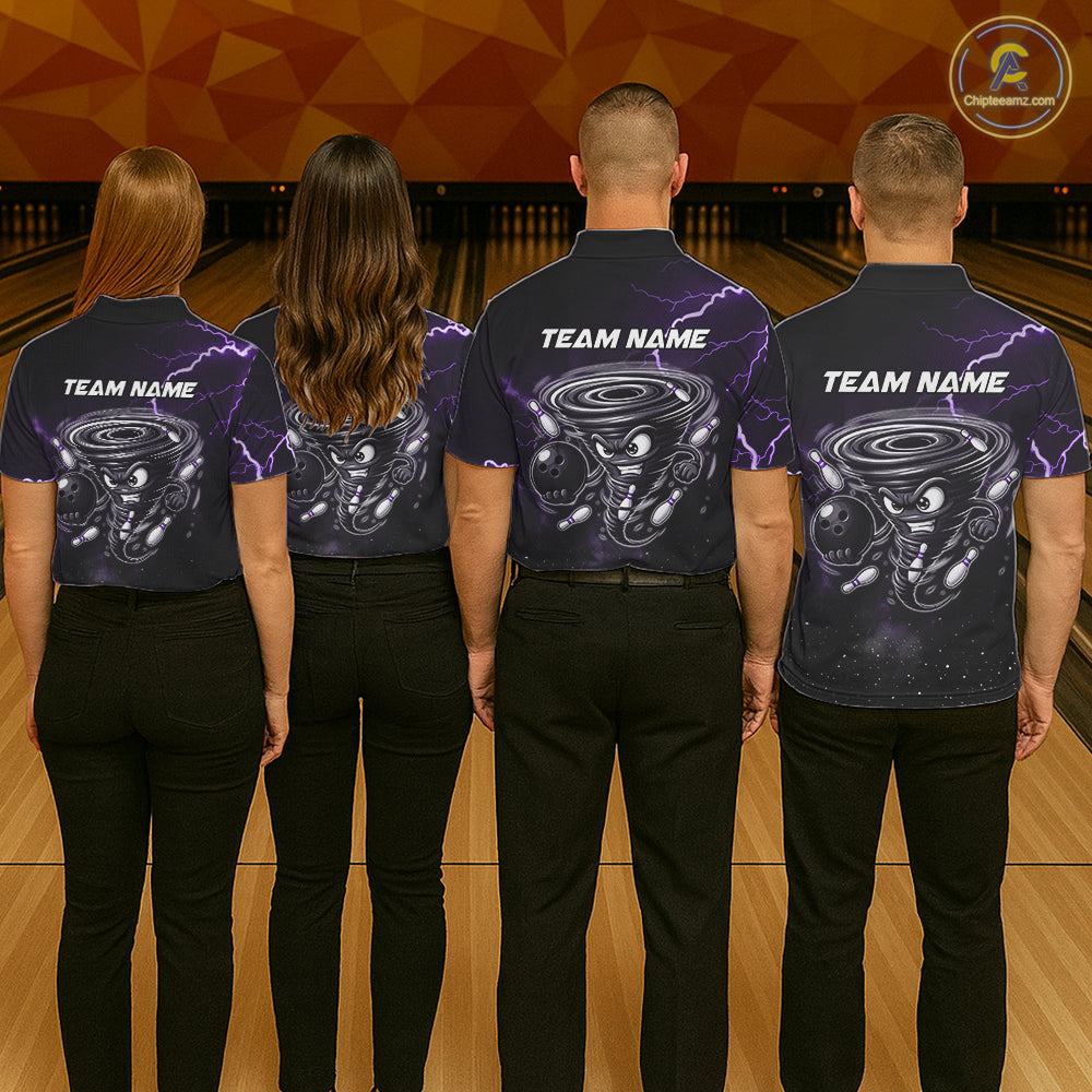 Personalized Thunder Lightning Tornado Funny Bowling Shirt For Men, Bowling Team Jersey |Purple TDM5394