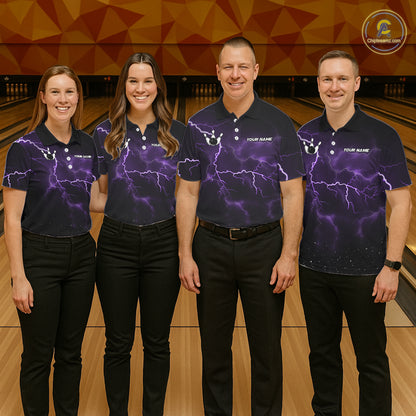Personalized Thunder Lightning Tornado Funny Bowling Shirt For Men, Bowling Team Jersey |Purple TDM5394