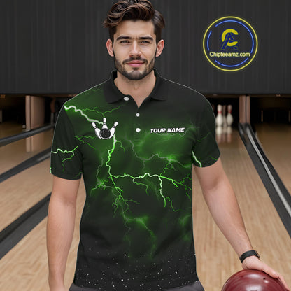 Personalized Thunder Lightning Tornado Funny Bowling Shirt For Men, Bowling Team Jersey |Green TDM5395