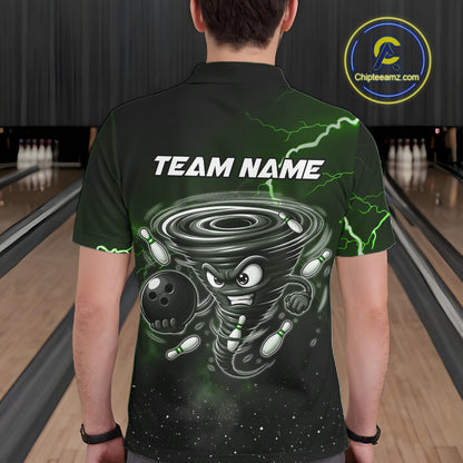 Personalized Thunder Lightning Tornado Funny Bowling Shirt For Men, Bowling Team Jersey |Green TDM5395