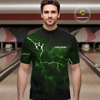 Personalized Thunder Lightning Tornado Funny Bowling Shirt For Men, Bowling Team Jersey |Green TDM5395