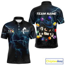 Load image into Gallery viewer, Blue Funny 8 Ball Pool Billiard Shirt For Men Custom Thunder Lightning Billiard Team Jersey TDM5397