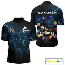 Load image into Gallery viewer, Blue Funny 8 Ball Pool Billiard Shirt For Men Custom Thunder Lightning Billiard Team Jersey TDM5397