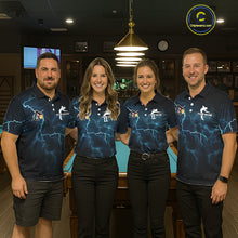 Load image into Gallery viewer, Blue Funny 8 Ball Pool Billiard Shirt For Men Custom Thunder Lightning Billiard Team Jersey TDM5397