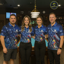 Load image into Gallery viewer, American Flag Blue Galaxy Billiard Shirt For Men Custom 8 Ball Pool Team Jersey Polo &amp; 1/4 Zip TDM5885