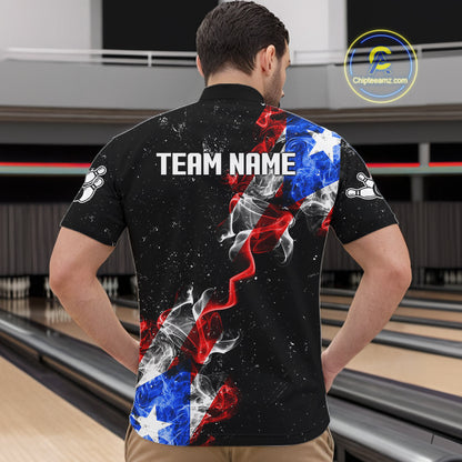 Personalize Puerto Rico Flag Smoke Bowling Shirt For Men Custom Patriotic Bowling Team Jersey TDM6022