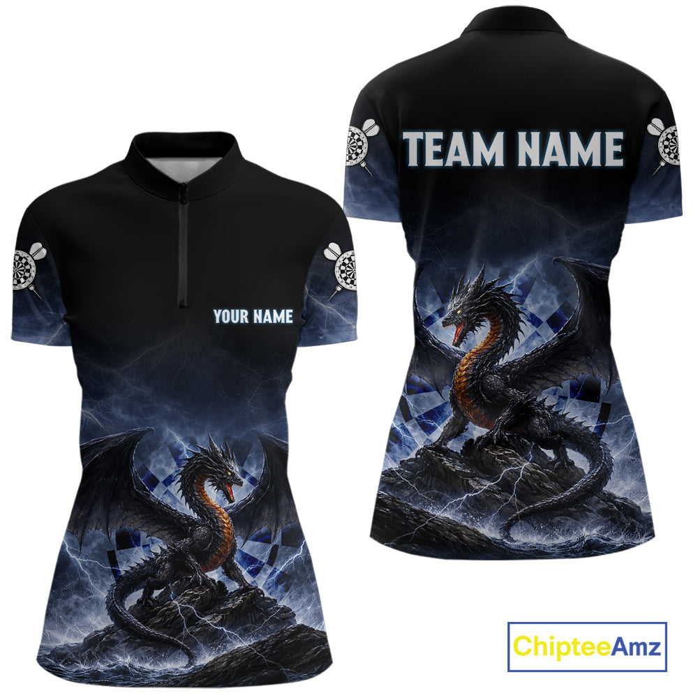 Lightning Dragon Darts Shirt With Pocket Option For Women, Dart Jersey |Blue TDM6029