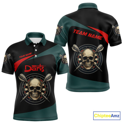 Grunge Skull And Dartboard Custom Polo Darts Shirt For Men - Darts Team Jersey NYN0700