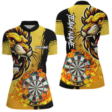 Load image into Gallery viewer, Yellow Funny Darts Flame Lion Custom Polo &amp; Quarter-Zip, Personalized Women Dart Shirts Dart Jerseys TDM2694