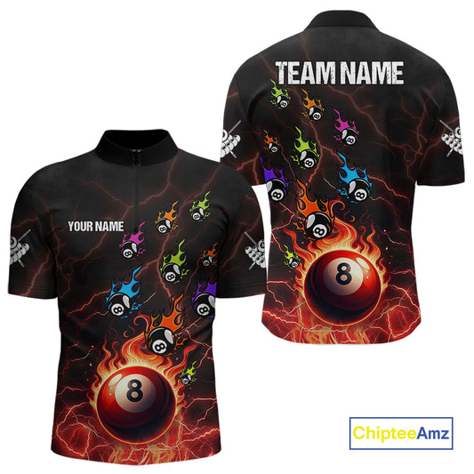 Personalized Funny Colorful Fire Flame 8 Ball Billiard Shirt For Men Custom Pool Team Jersey |Red TDM4966