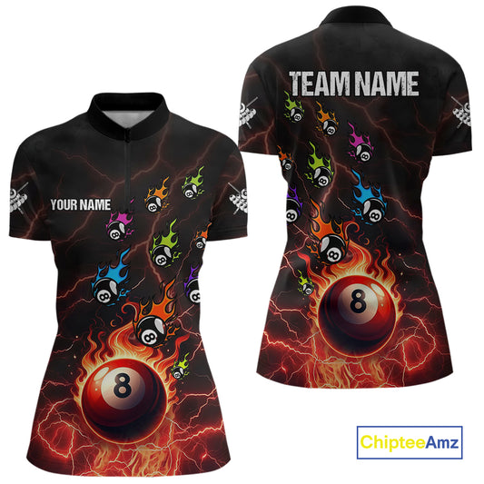 Personalized Funny Colorful Fire Flame 8 Ball Billiard Shirt For Women Custom Pool Team Jersey |Red TDM4966